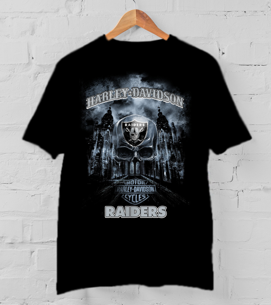 Harley Davidson Las Vegas Raiders Motorcycles Skull T-Shirt
