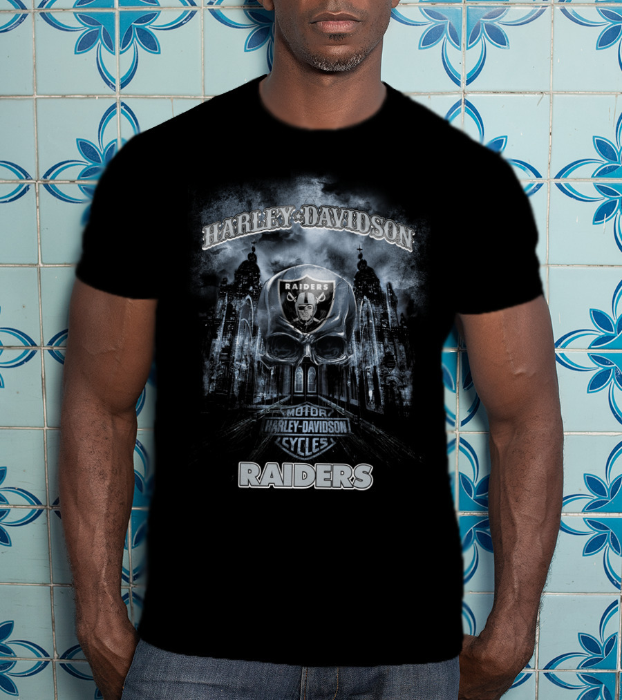 Harley Davidson Las Vegas Raiders Motorcycles Skull T-Shirt