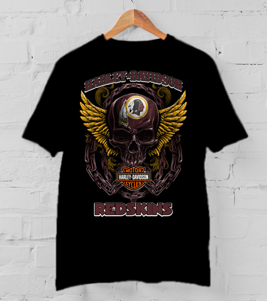 Harley Davidson Motor Cycles Redskins Skull T-Shirt
