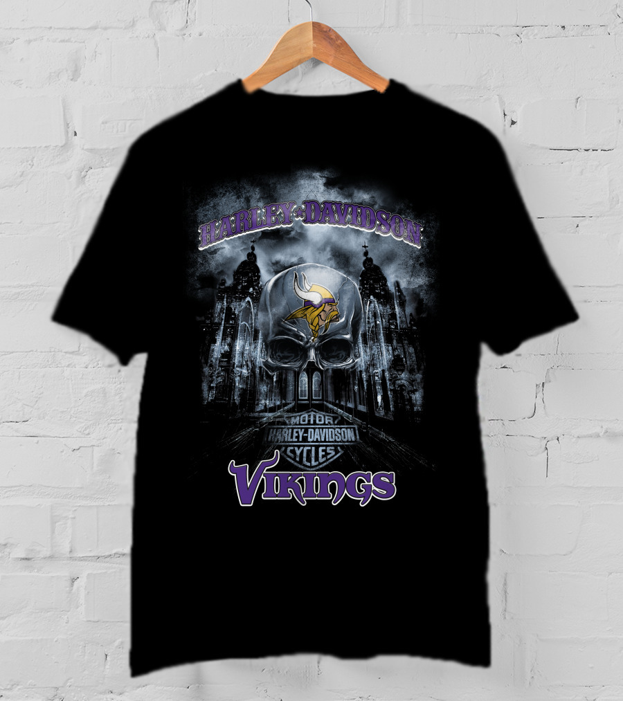 Harley Davidson Cycles Minnesota Vikings Skull T-Shirt