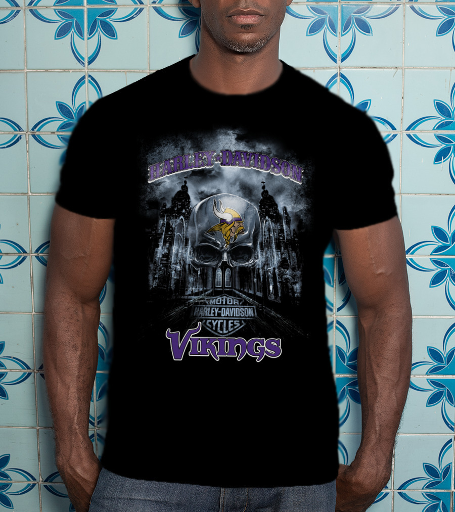 Harley Davidson Cycles Minnesota Vikings Skull T-Shirt
