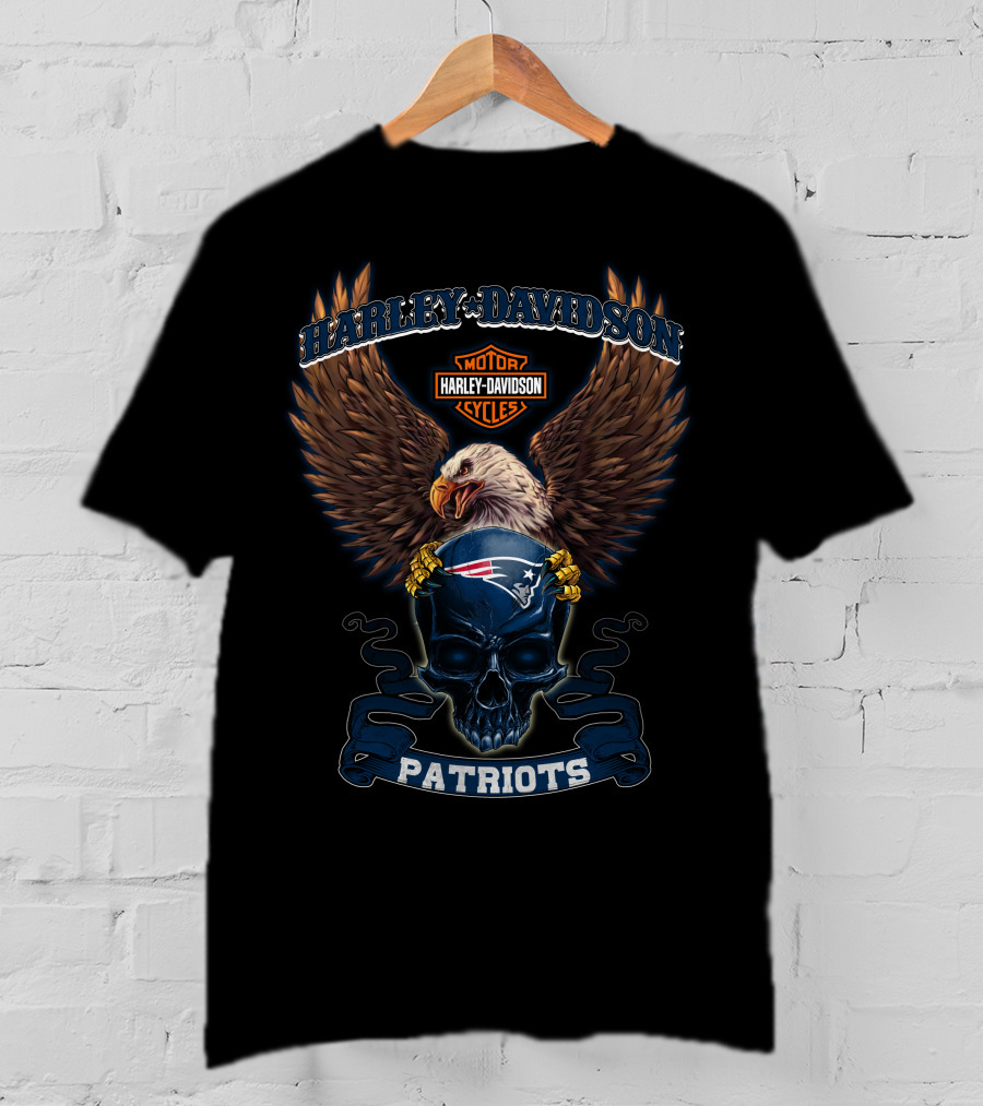 Harley Davidson Motorcycles New England Patriots Eagle And Skull T-Shirt
