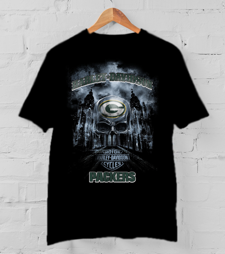 Harley Davidson Green Bay Packers Skull Art T-Shirt