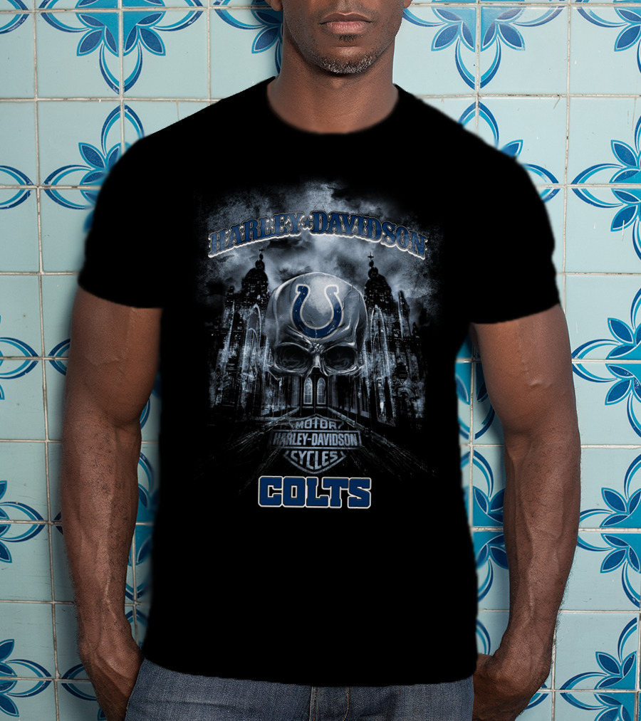 Harley Davidson Motor Cycles Indianapolis Colts Skull T-Shirt