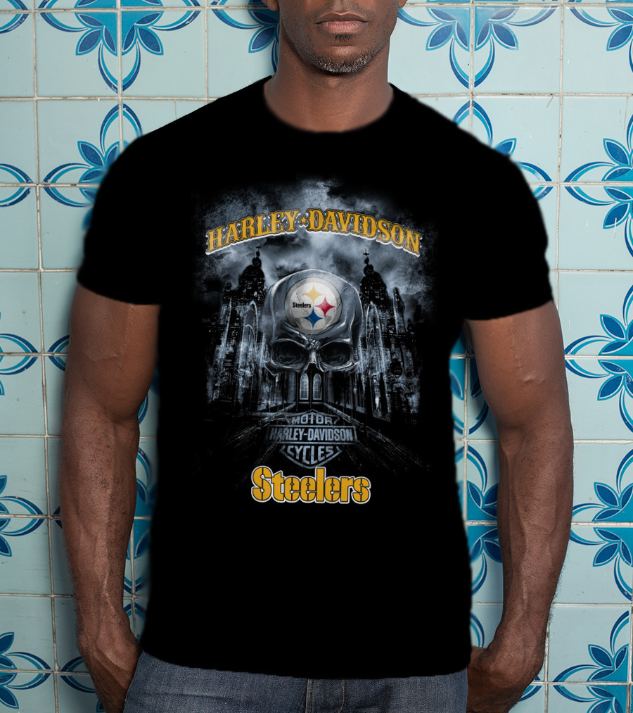 Harley Davidson Steelers Skull Motor Cycles Pittsburgh Nfl T-Shirt