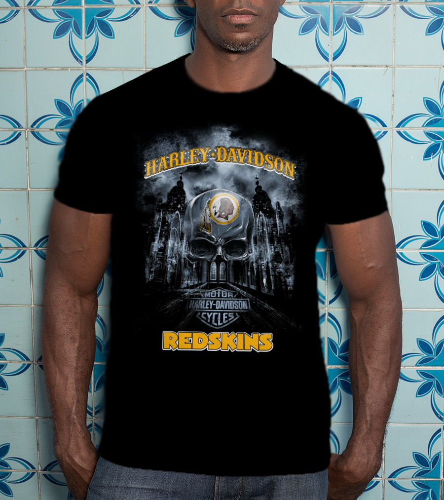 Harley Davidson Motor Cycles Redskins Skull Nfl Washington T-Shirt