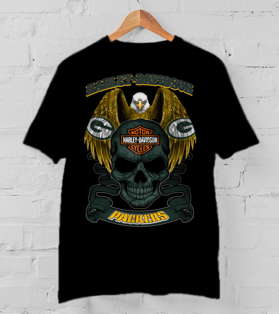Harley Davidson Green Bay Packers Skull And Eagle T-Shirt