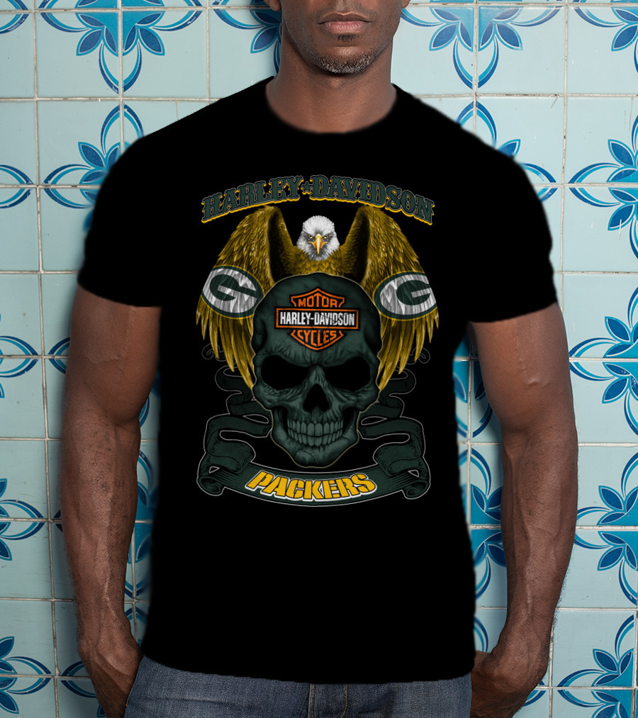 Harley Davidson Green Bay Packers Skull And Eagle T-Shirt
