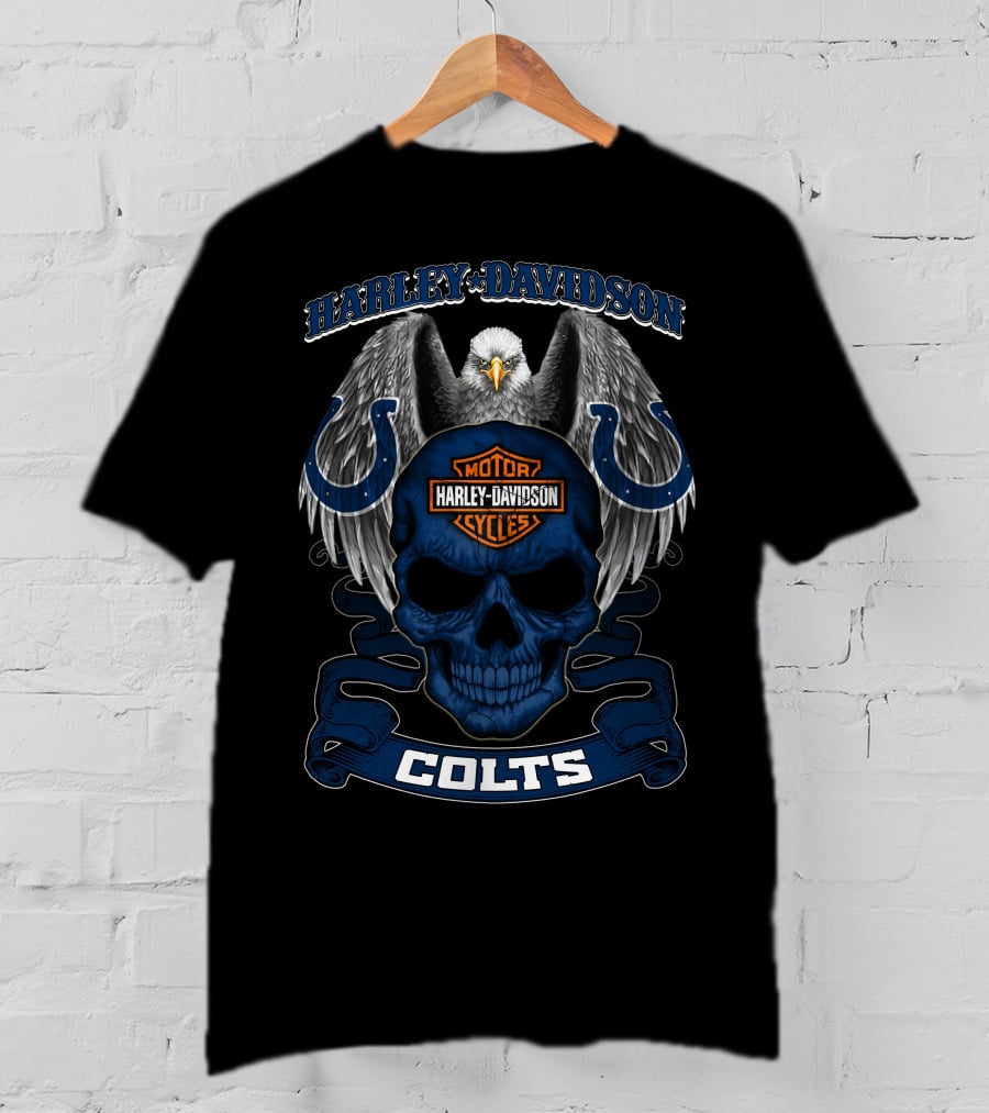 Harley Davidson Colts Skull Eagle Motorcycles Nfl Indianapolis T-Shirt