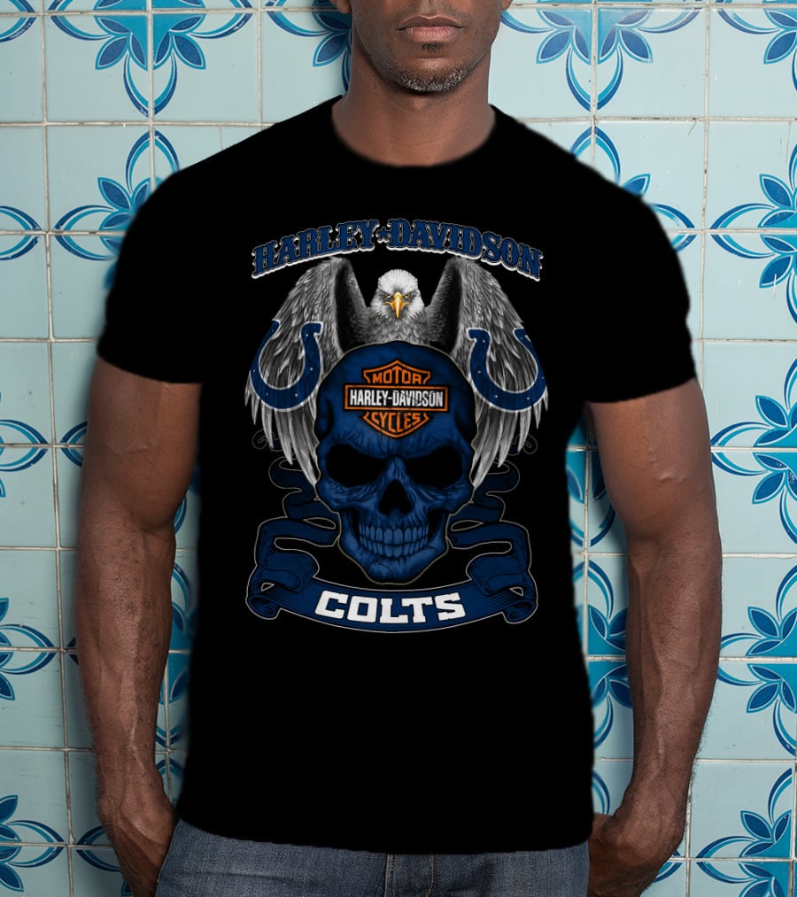 Harley Davidson Colts Skull Eagle Motorcycles Nfl Indianapolis T-Shirt