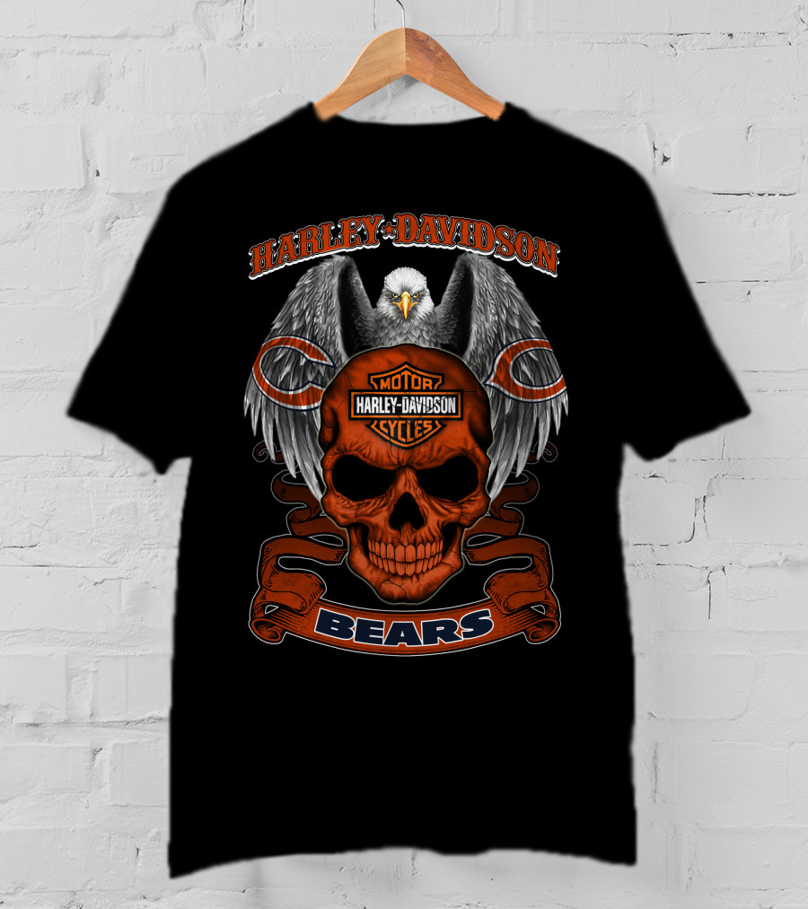 Harley Davidson Motor Cycles Eagle Skull Bears T-Shirt