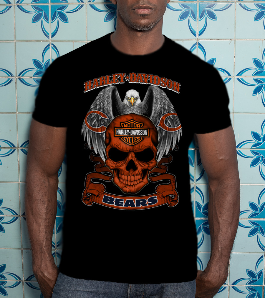 Harley Davidson Motor Cycles Eagle Skull Bears T-Shirt