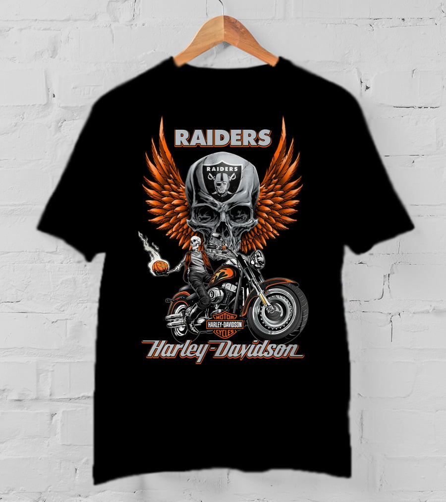 Raiders Harley Davidson Motorcycles Skull Wings Nfl Las Vegas T-Shirt