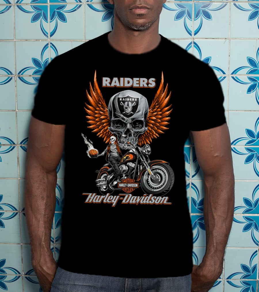 Raiders Harley Davidson Motorcycles Skull Wings Nfl Las Vegas T-Shirt