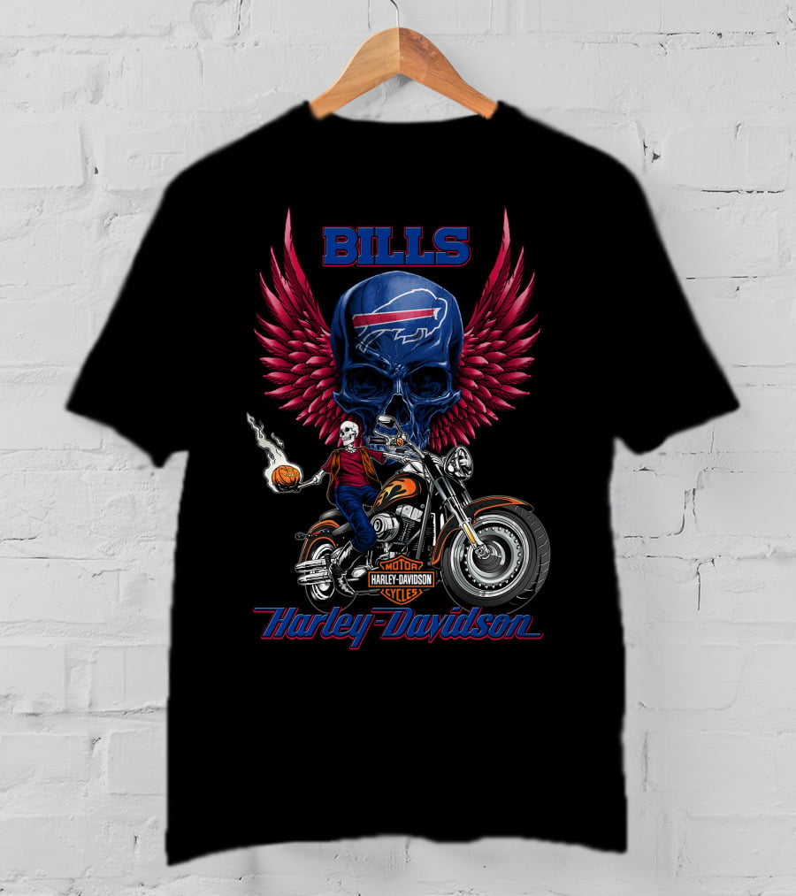 Bills Harley Davidson Motorcycle Skull Wings Nfl Buffalo Riders T-Shirt