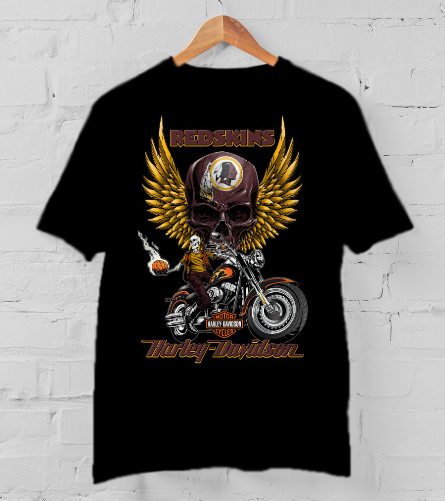 Redskins Harley Davidson Motorcycles Skulls And Wings T-Shirt