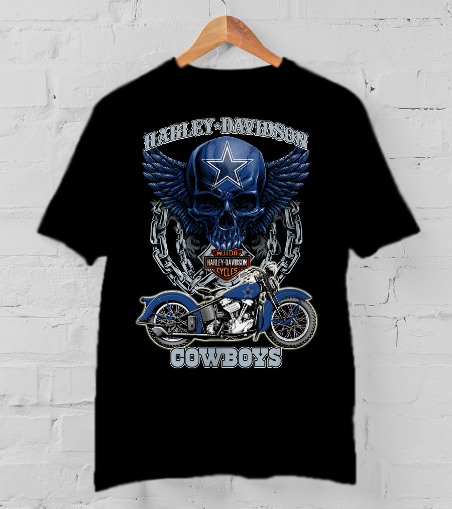 Harley Davidson Cowboys Nfl Dallas Cowboys Motorcycle Skull T-Shirt