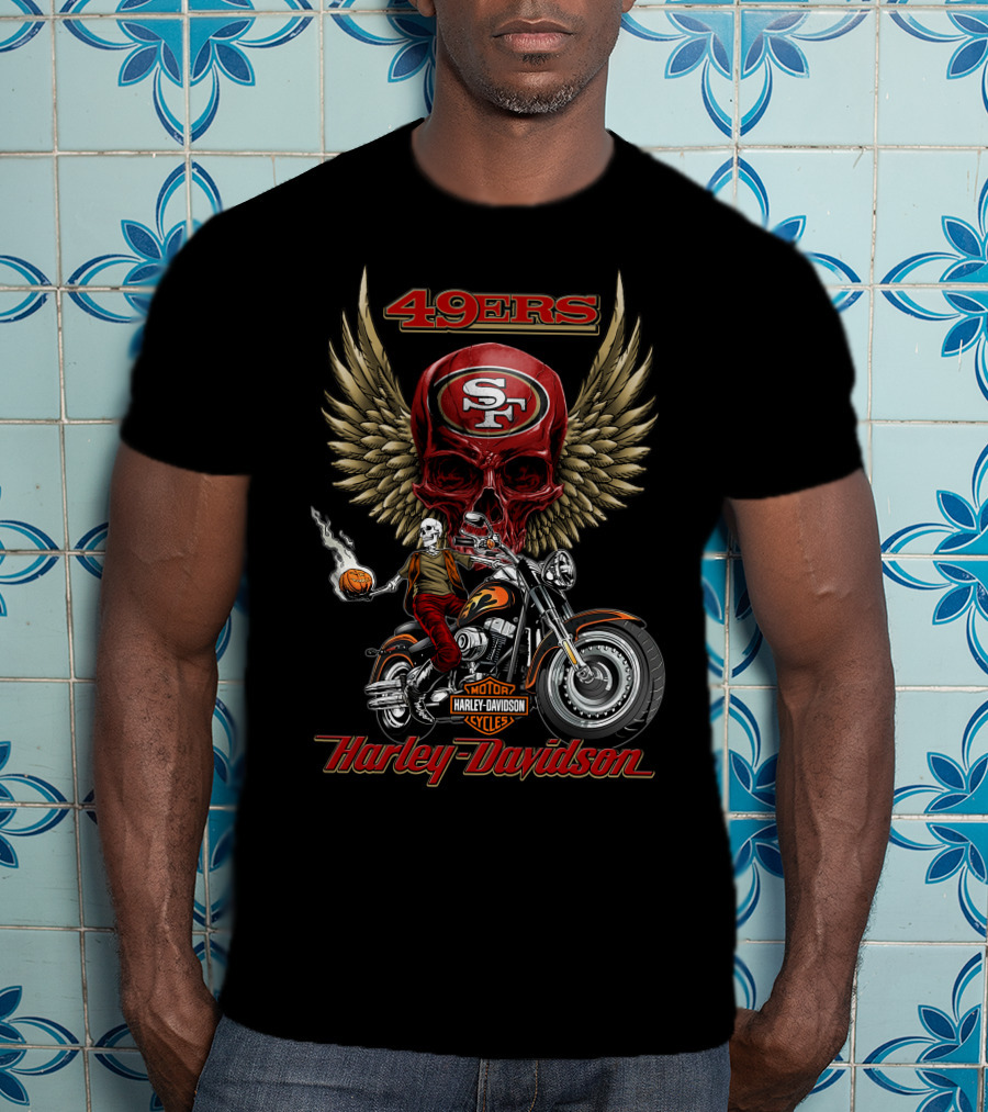 49ers San Francisco Harley Davidson Skull Motorcycle Wings Nfl T-Shirt