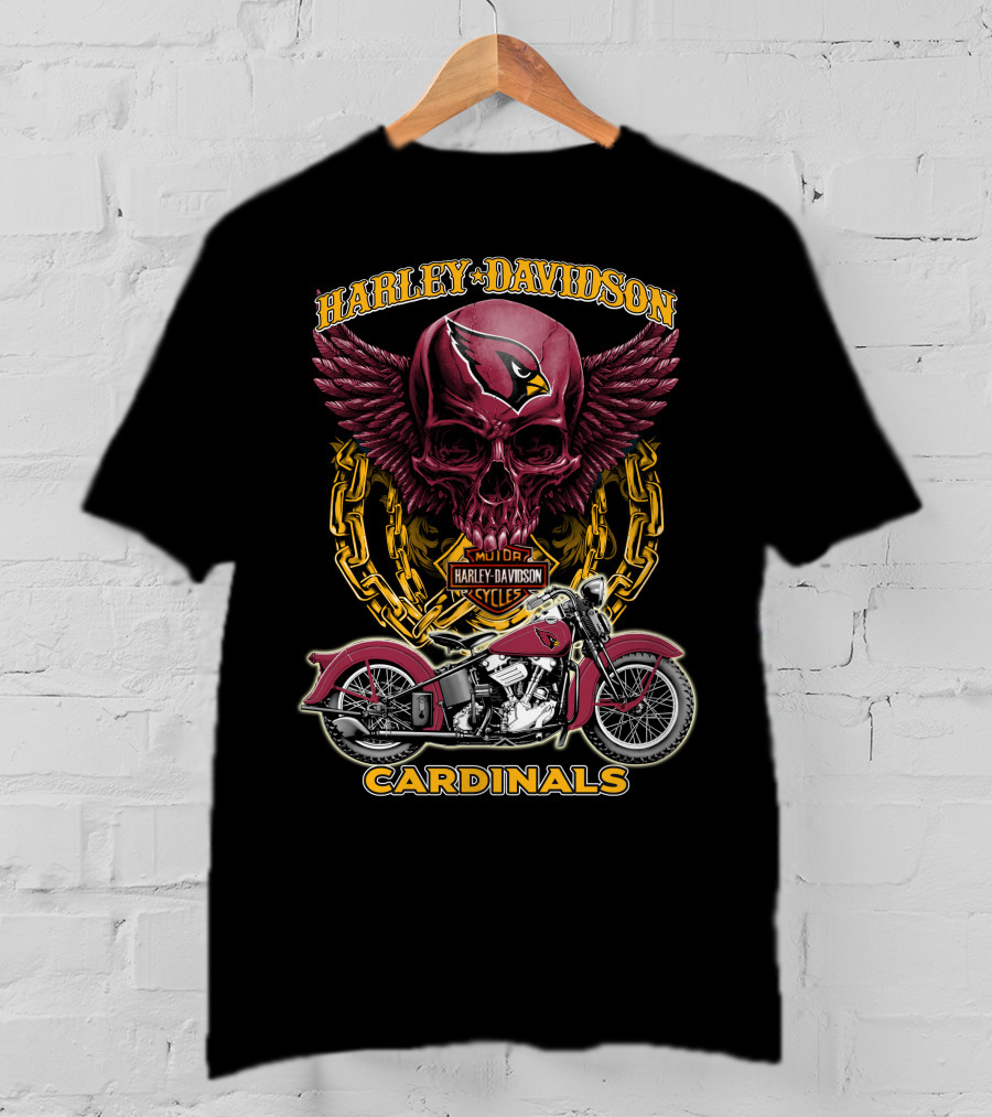 Harley Davidson Cardinals Arizona Nfl Motorcycle Skull T-Shirt