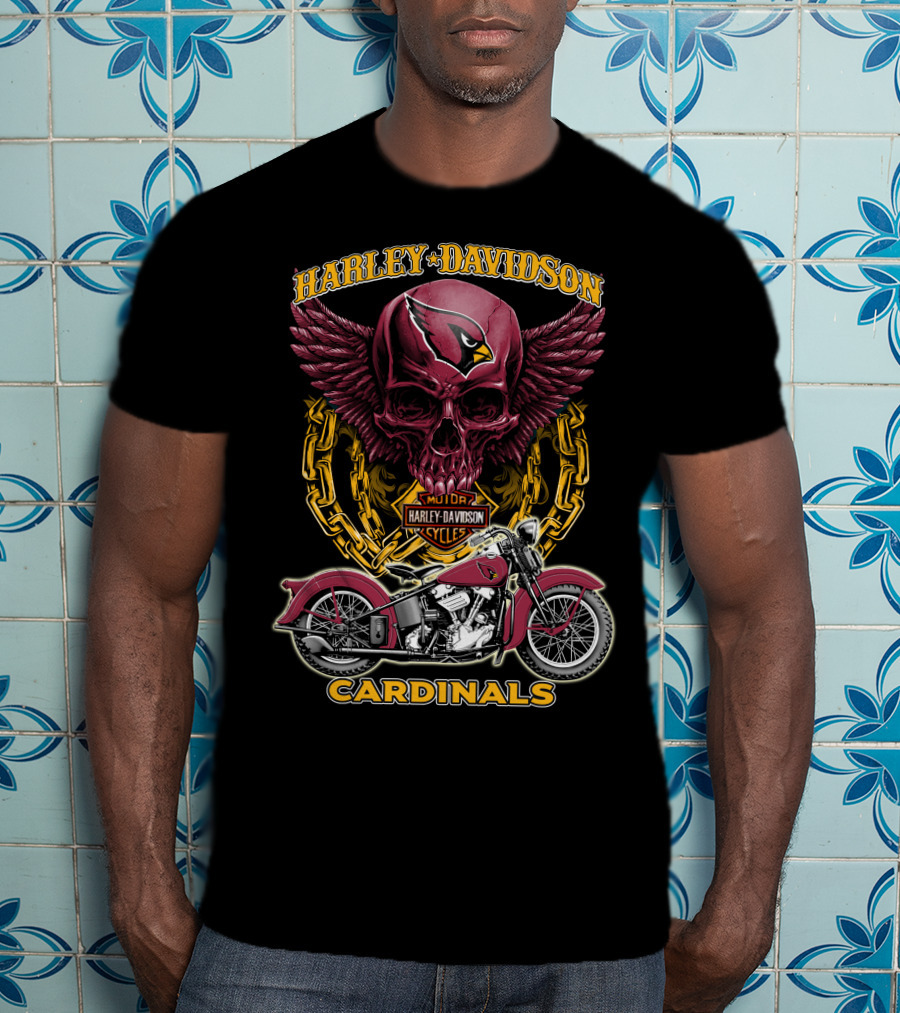 Harley Davidson Cardinals Arizona Nfl Motorcycle Skull T-Shirt