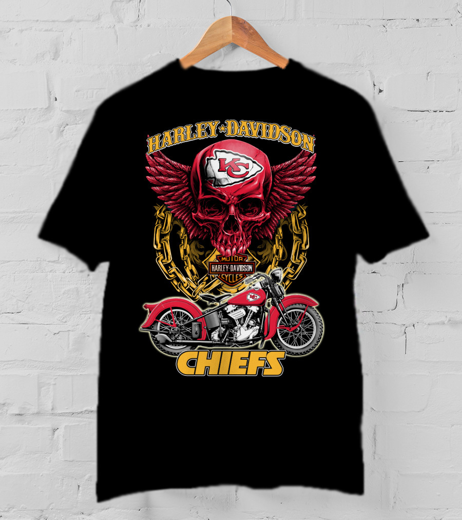 Harley Davidson Kansas City Chiefs Nfl Motorcycle Skull Chiefs T-Shirt