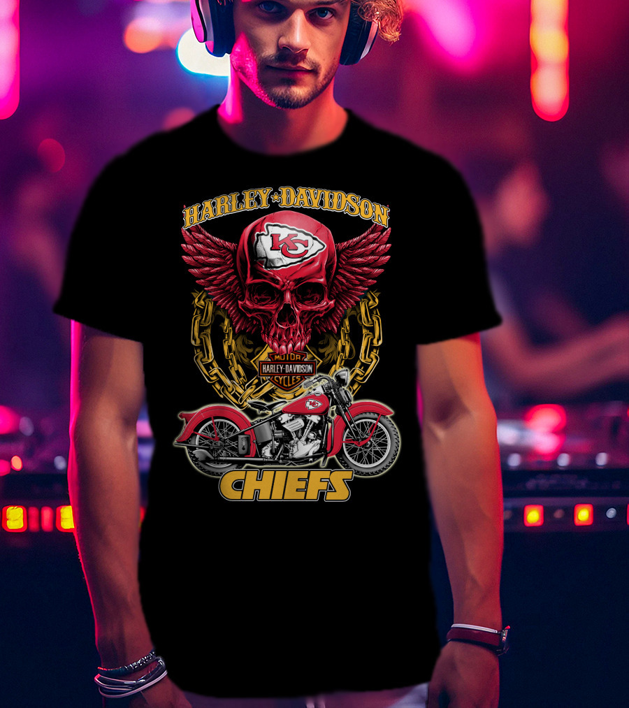 Harley Davidson Kansas City Chiefs Nfl Motorcycle Skull Chiefs T-Shirt
