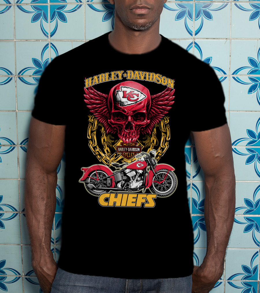 Harley Davidson Kansas City Chiefs Nfl Motorcycle Skull Chiefs T-Shirt