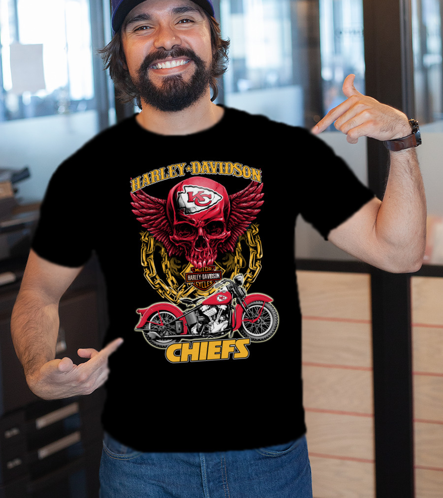Harley Davidson Kansas City Chiefs Nfl Motorcycle Skull Chiefs T-Shirt