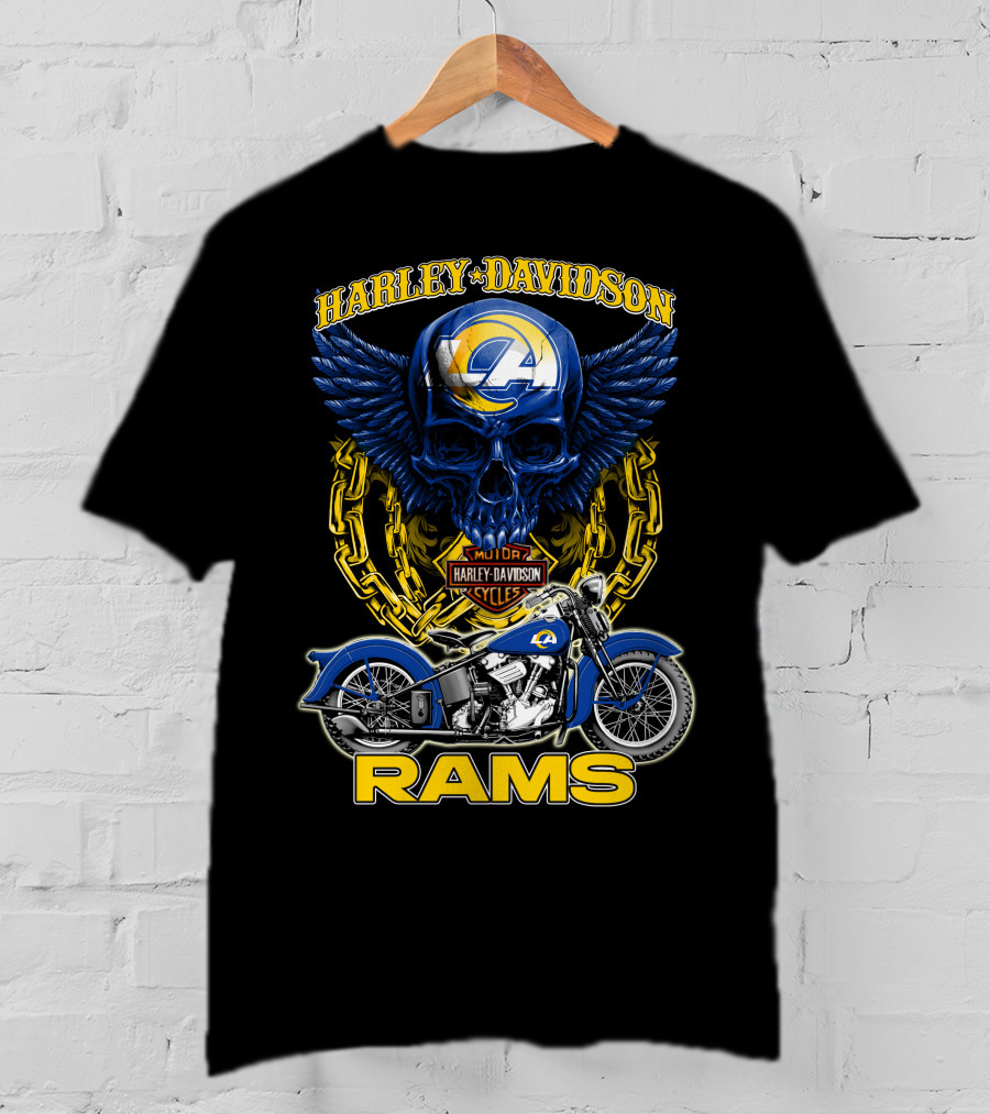 Harley Davidson Los Angeles Rams Nfl Motorcycle Skull T-Shirt