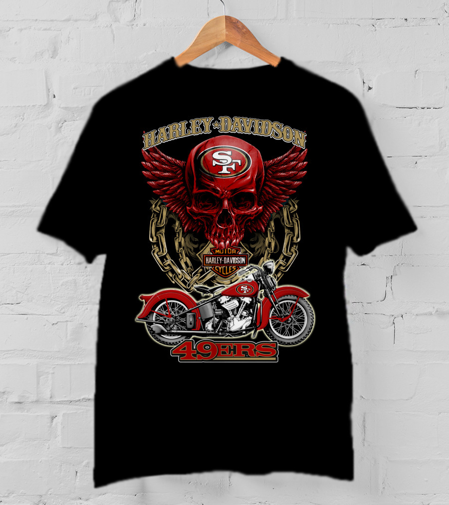 San Francisco 49ers Harley Davidson Motorcycle Skull Design Nfl 49ers T-Shirt