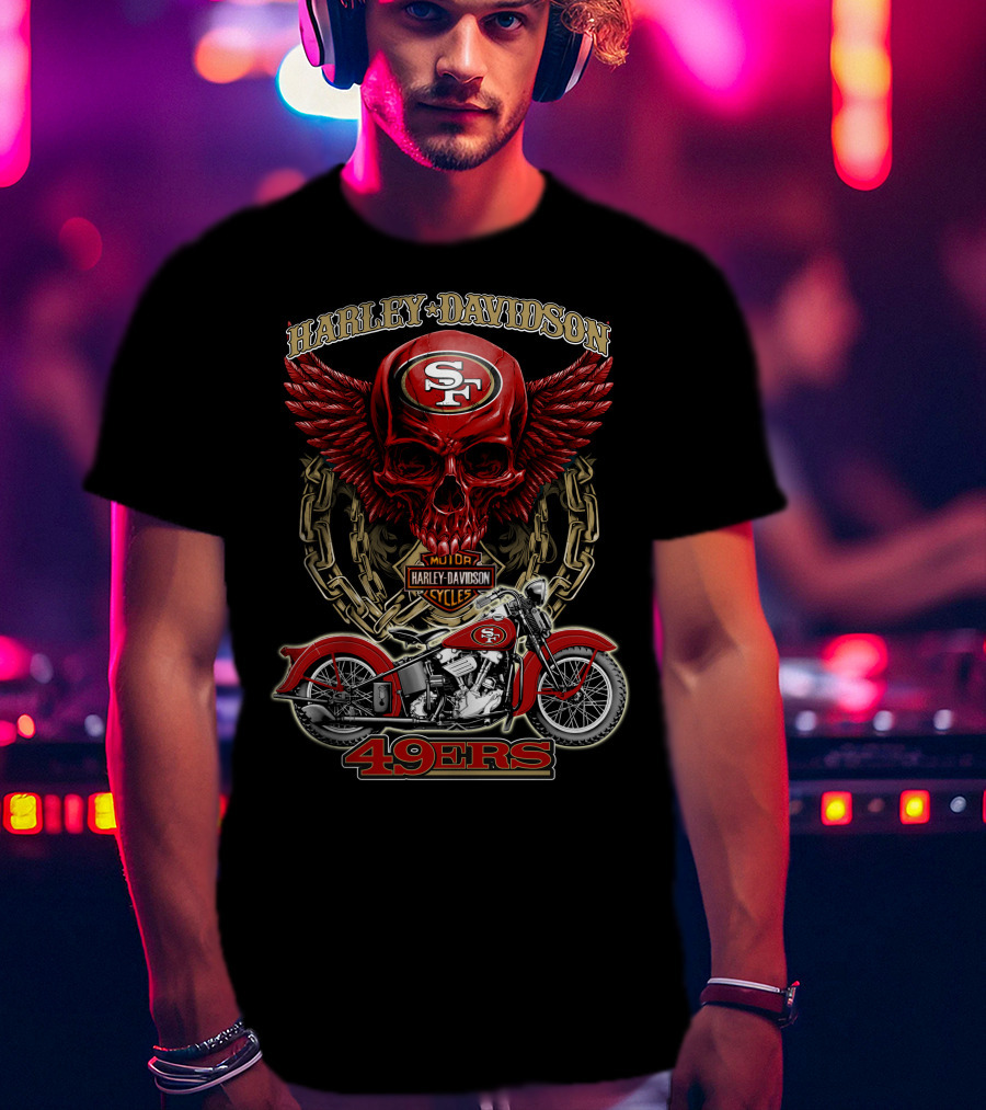 San Francisco 49ers Harley Davidson Motorcycle Skull Design Nfl 49ers T-Shirt