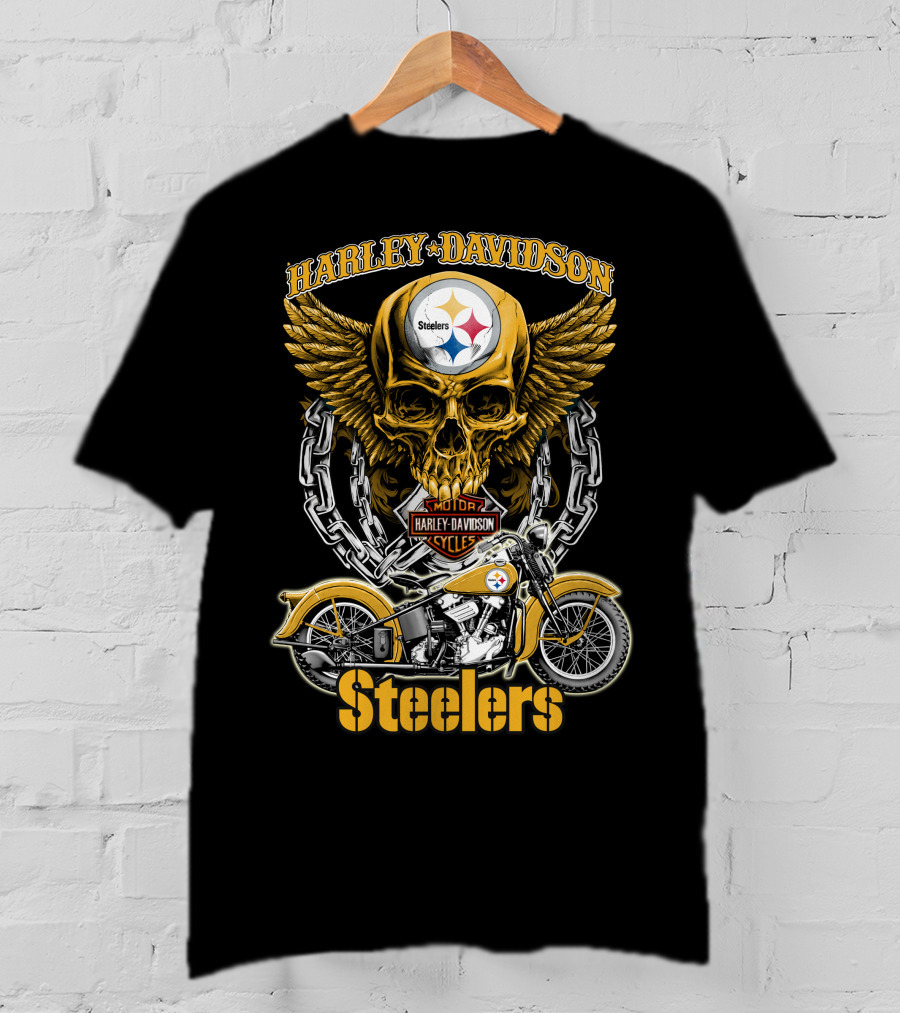 Pittsburgh Steelers Harley Davidson Winged Skull Motorcycle Nfl Hd18 T-Shirt