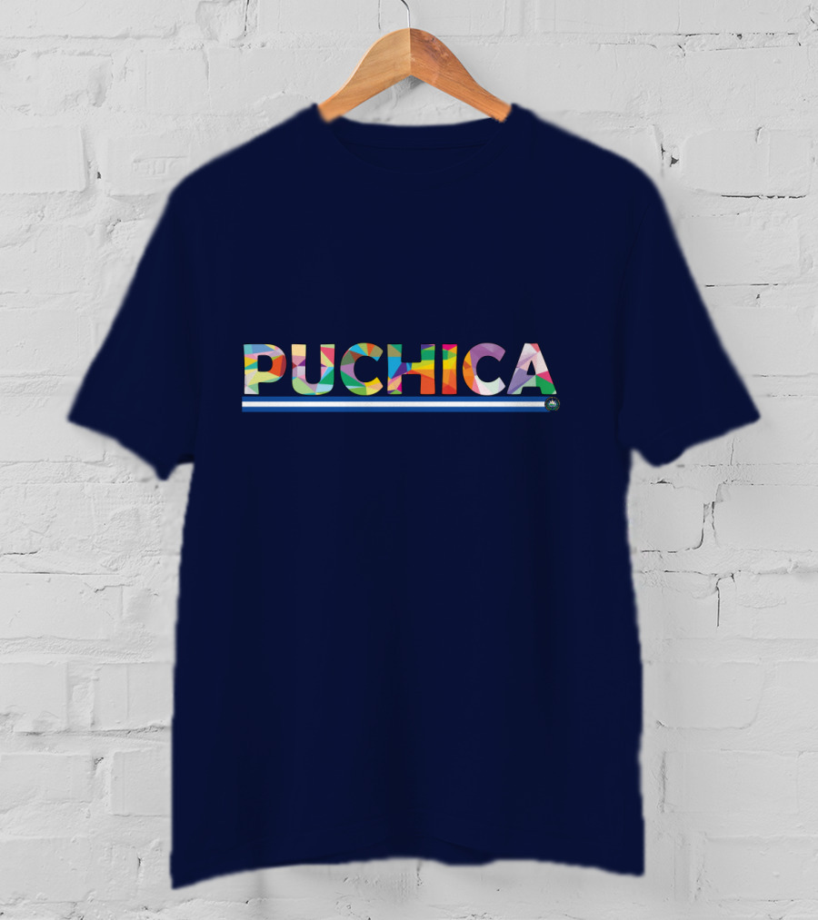 PUCHICA Multicolor Text With Blue And White Stripe T-Shirt