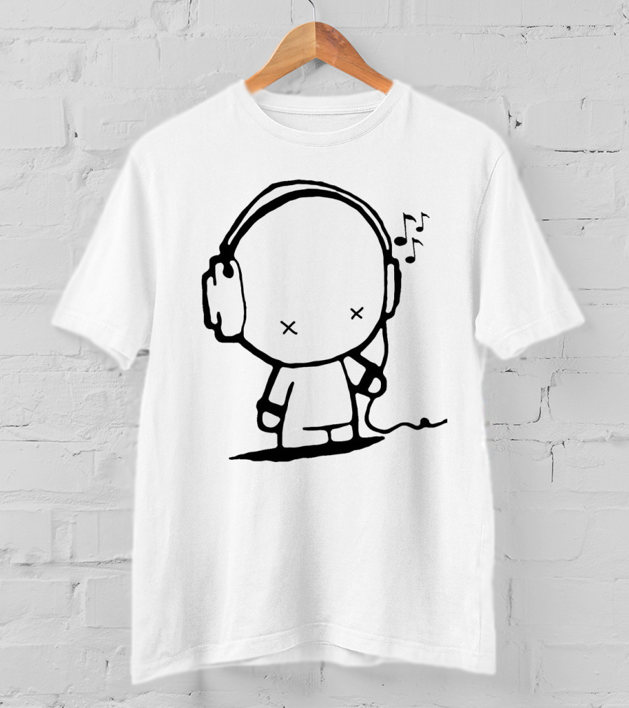 Music Man Headphones Cartoon With Musical Notes T-Shirt