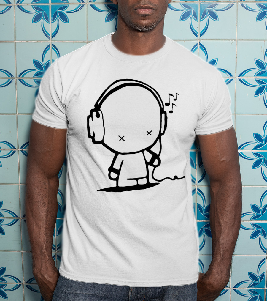 Music Man Headphones Cartoon With Musical Notes T-Shirt