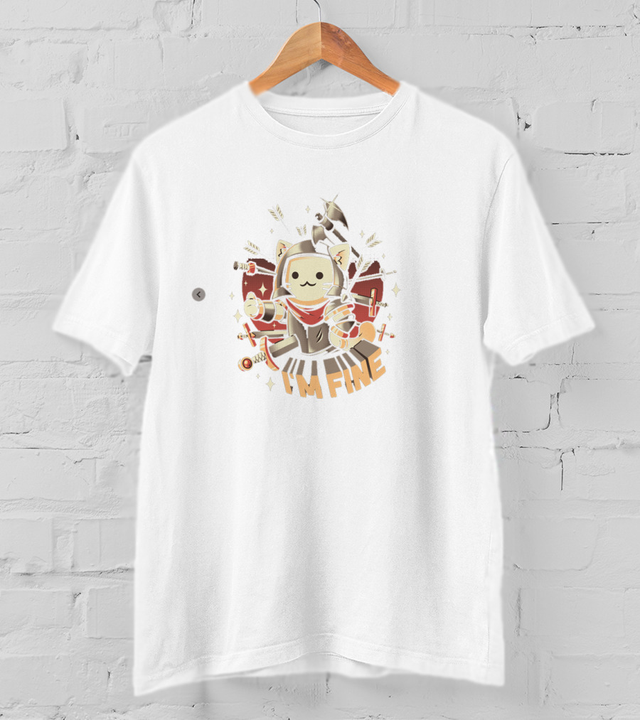 I'm Fine Cat Armored Warrior Surrounded By Weapons T-Shirt