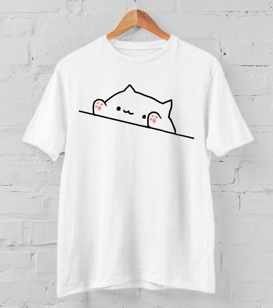 Bongo Cat For Loving Cat Peeking Over Line Drawing Minimalist T-Shirt