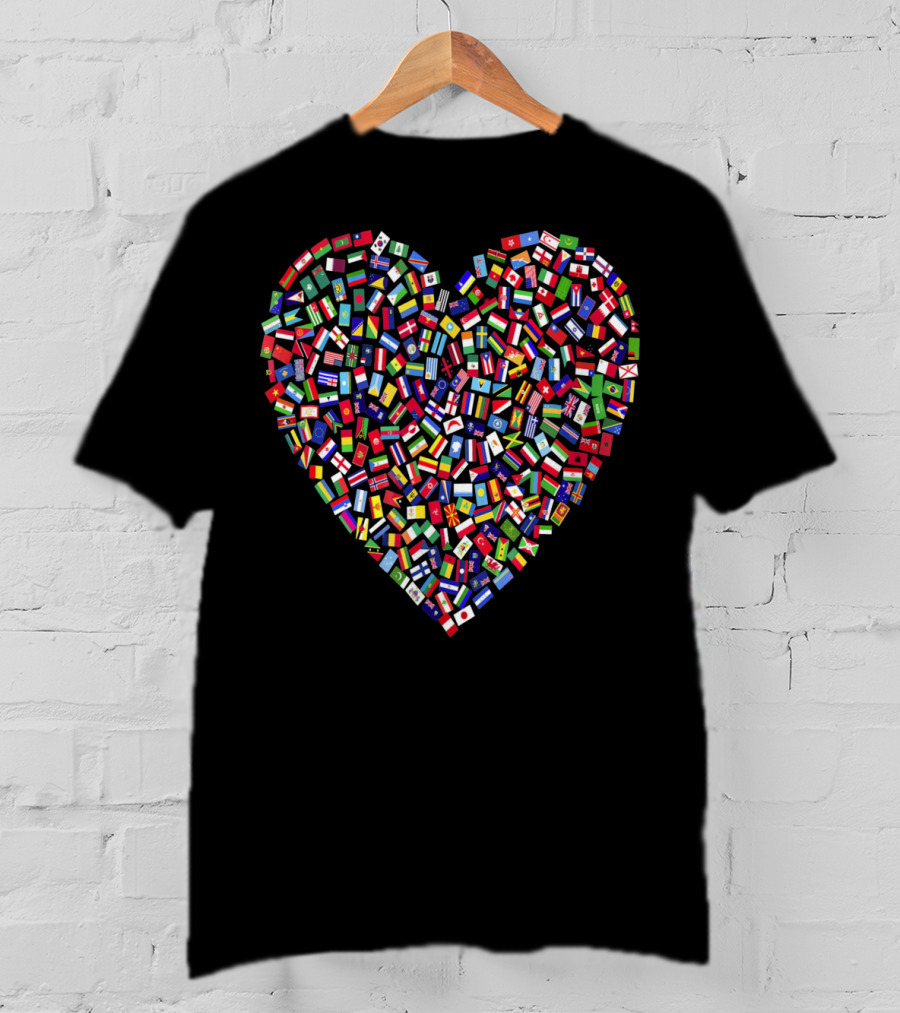 Earth Day Heart World All Countries Flags In T-Shirt