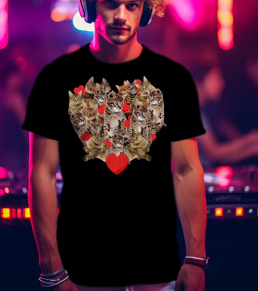 Cats Heart Collage With Red Hearts T-Shirt