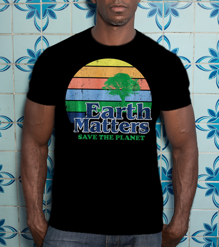Earth Matters Save The Planet Earth Day Tree Retro Sunburst T-Shirt