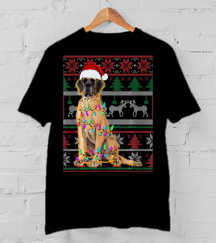 Christmas Dog Santa Hat Lights Ugly T-Shirt