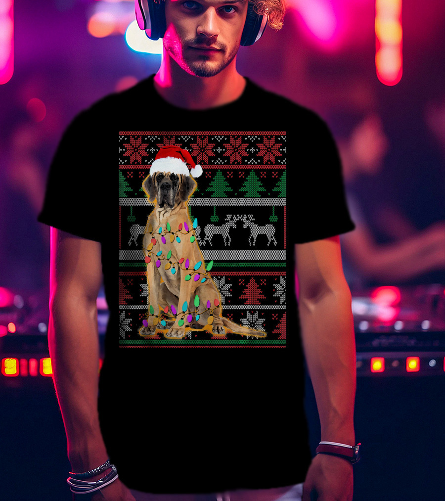 Christmas Dog Santa Hat Lights Ugly T-Shirt
