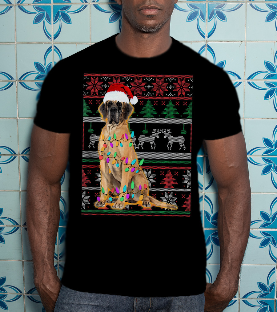 Christmas Dog Santa Hat Lights Ugly T-Shirt