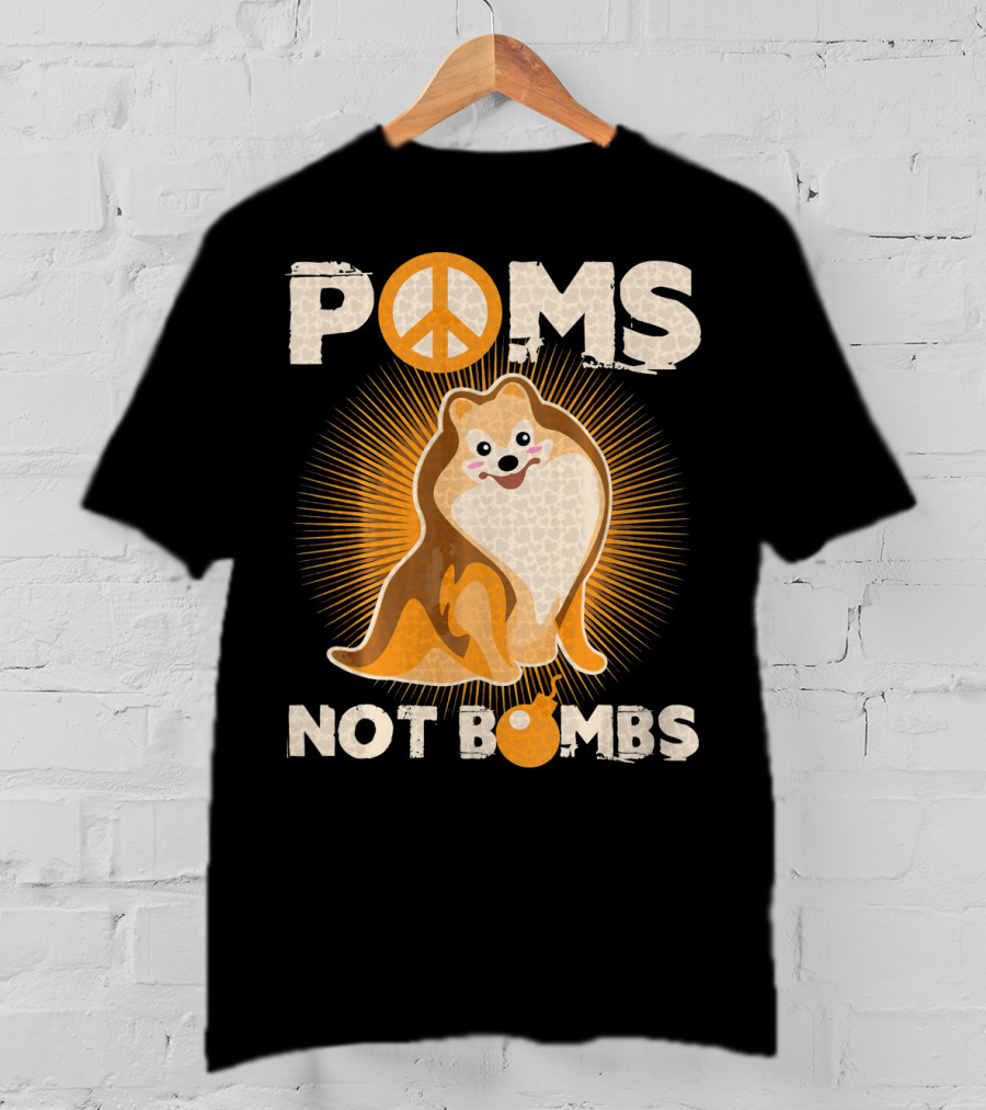 Poms Not Bombs Peace Symbol Cute Dog T-Shirt