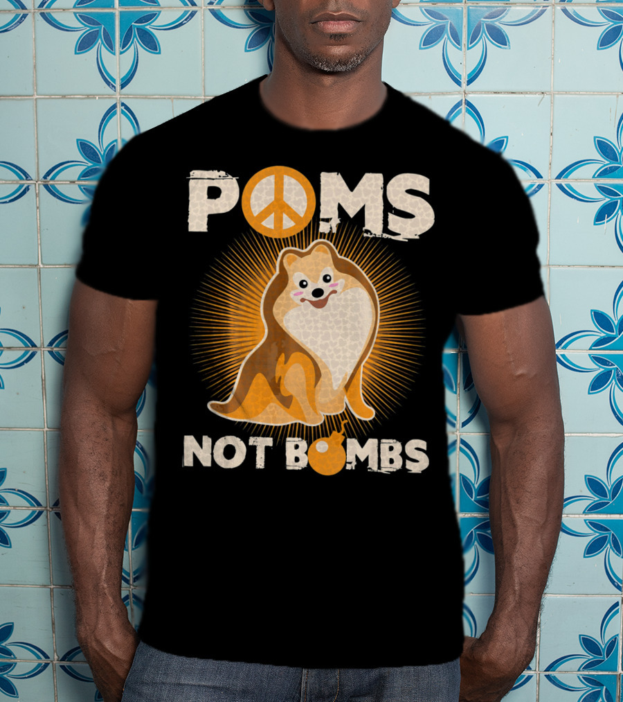 Poms Not Bombs Peace Symbol Cute Dog T-Shirt
