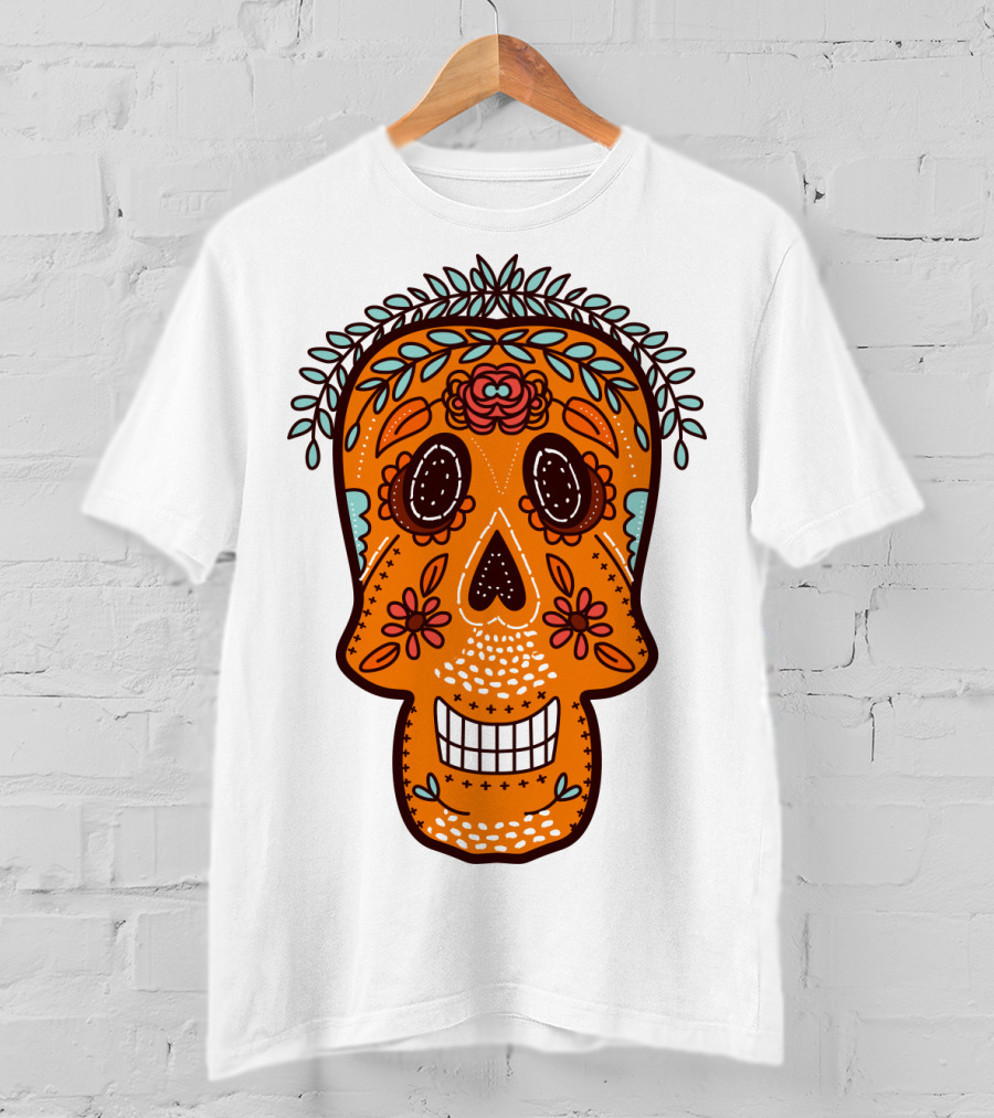 Skull Smile Sugar Skull Floral Día De Los Muertos T-Shirt