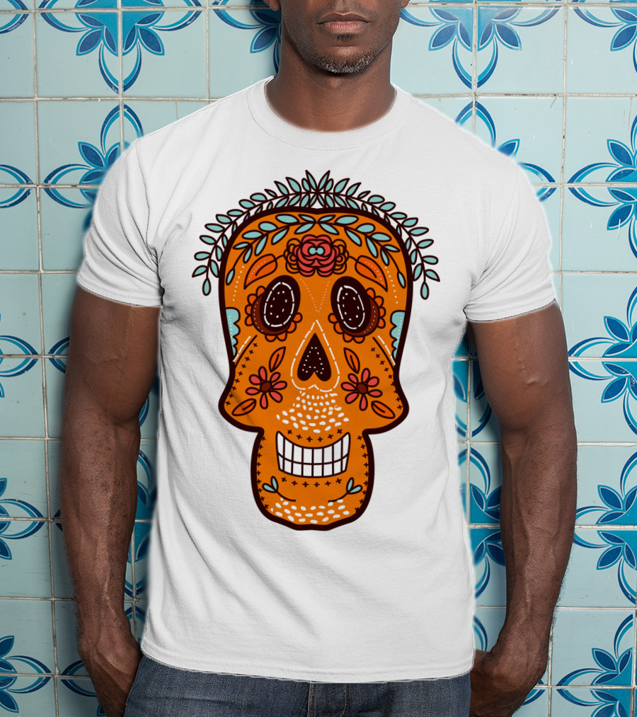 Skull Smile Sugar Skull Floral Día De Los Muertos T-Shirt