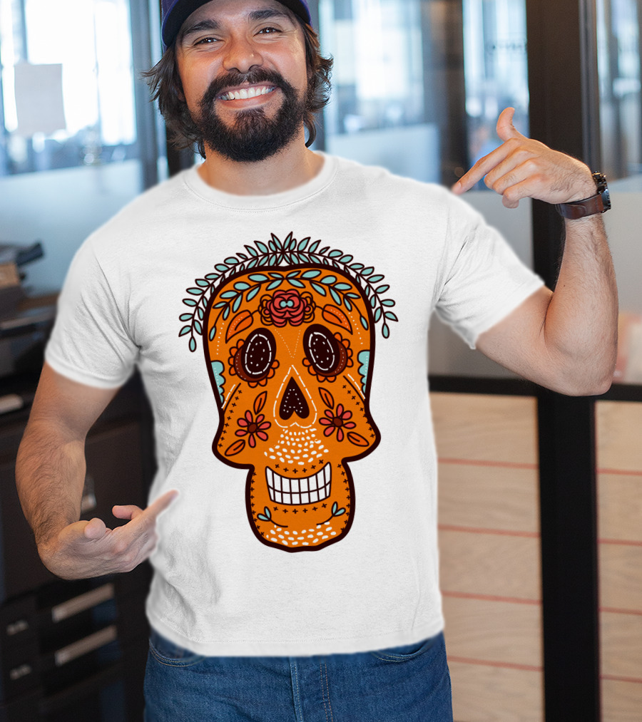 Skull Smile Sugar Skull Floral Día De Los Muertos T-Shirt