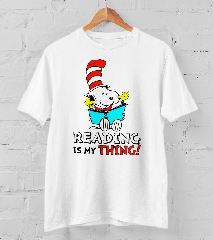 Reading Is My Thing With Snoopy In Cat In The Hat T-Shirt