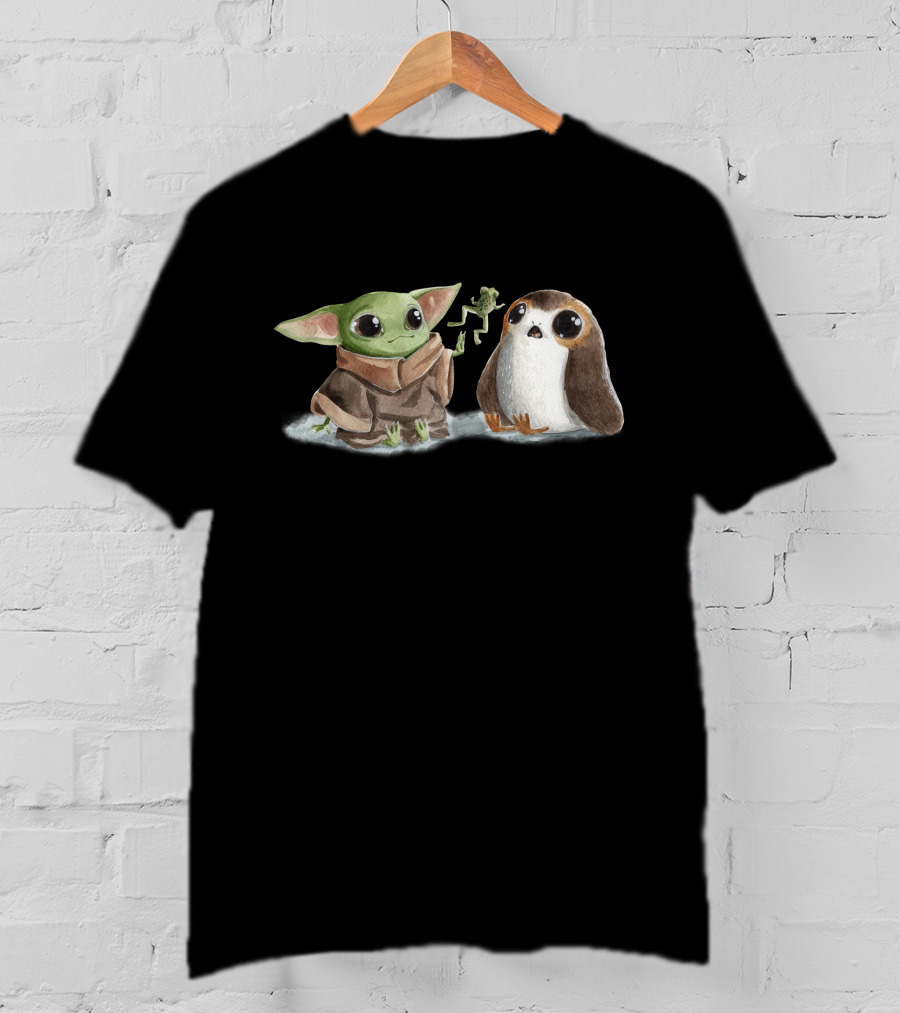 Grogu And Porg Encounter With Frog T-Shirt